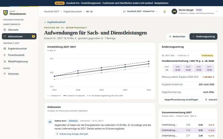 Vorschau: Position & Diskussion (Beispielansicht von Haushalt Pro, Alpha)